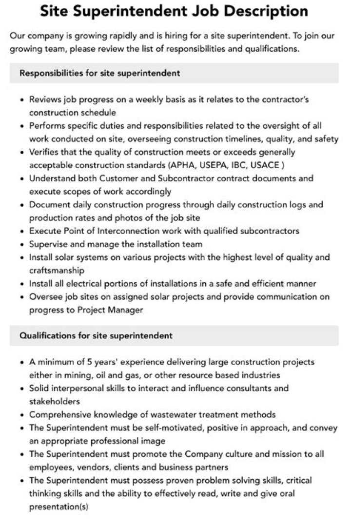 What is a site superintendent?