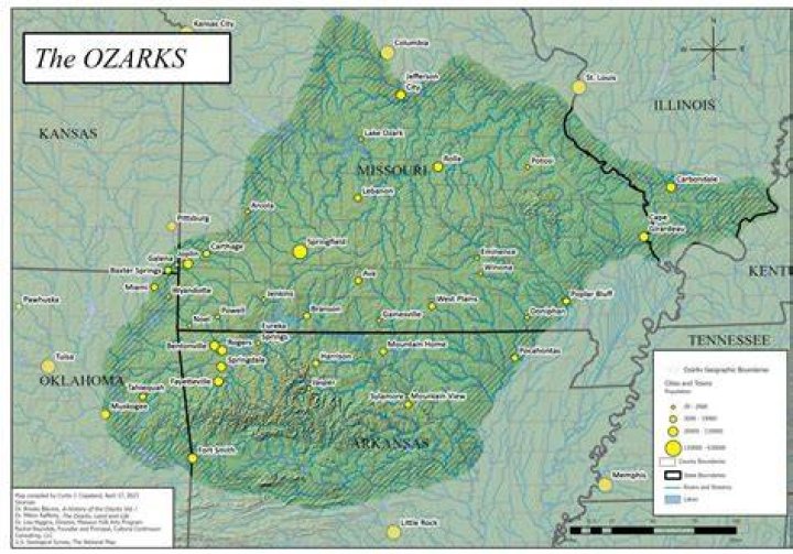 What mountain ranges include the Ozarks?