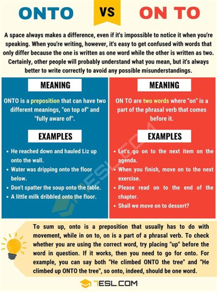 Whats the difference between onto and on to?