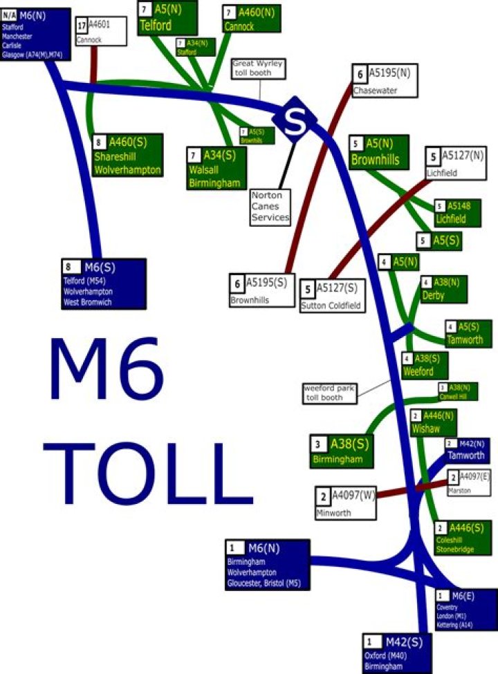 Where does m6 Toll start and finish?